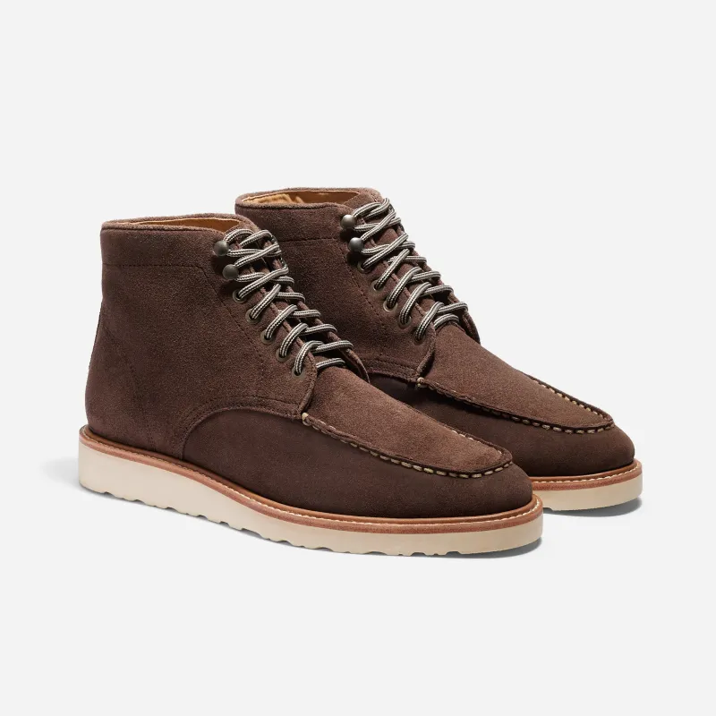 Mateo Moc Toe Boot Umber Brown Suede sold by Nisolo