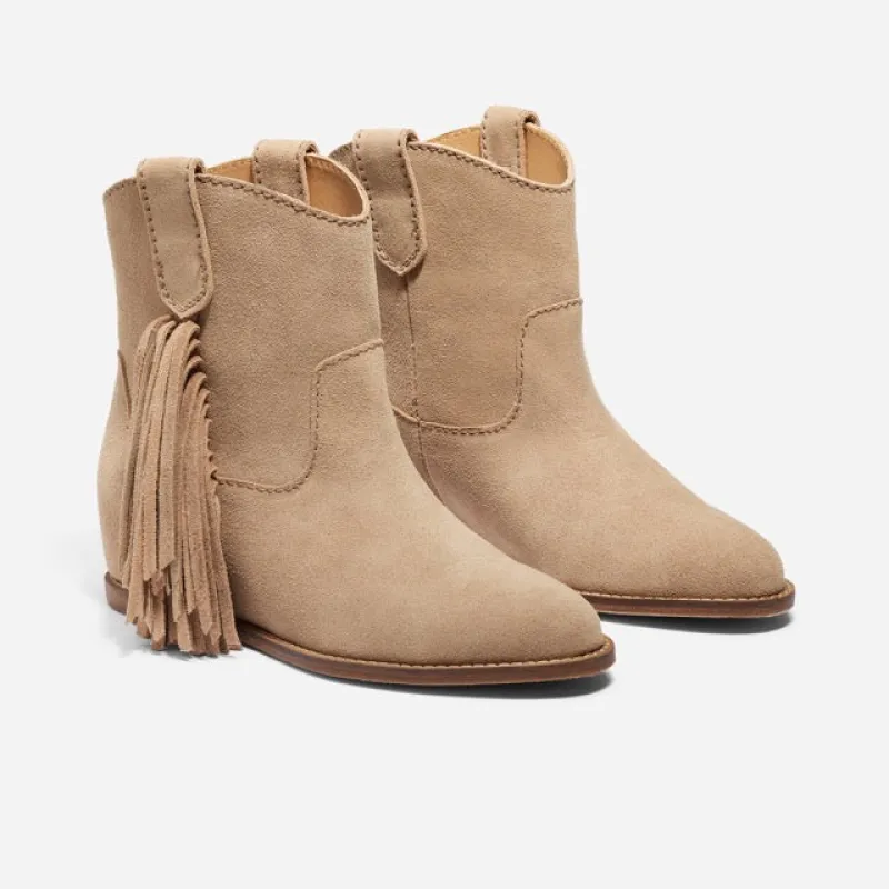 Amaya Fringe Bootie Linen Suede sold by Nisolo