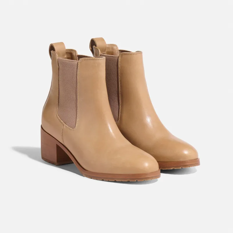 Ana Go-To Heeled Chelsea Boot Almond sold by Nisolo