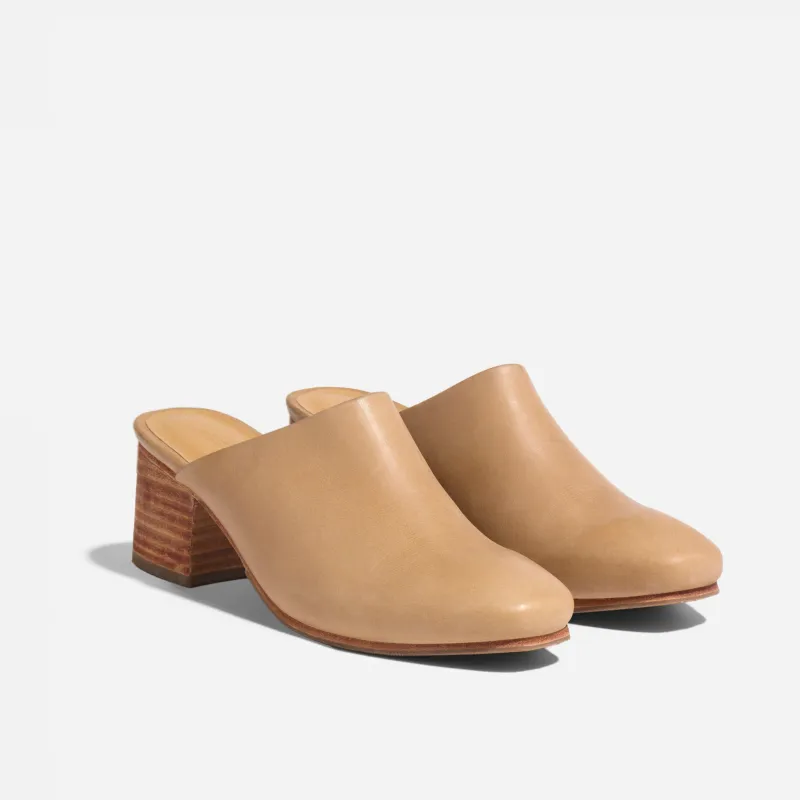 All-Day Heeled Mule Almond sold by Nisolo