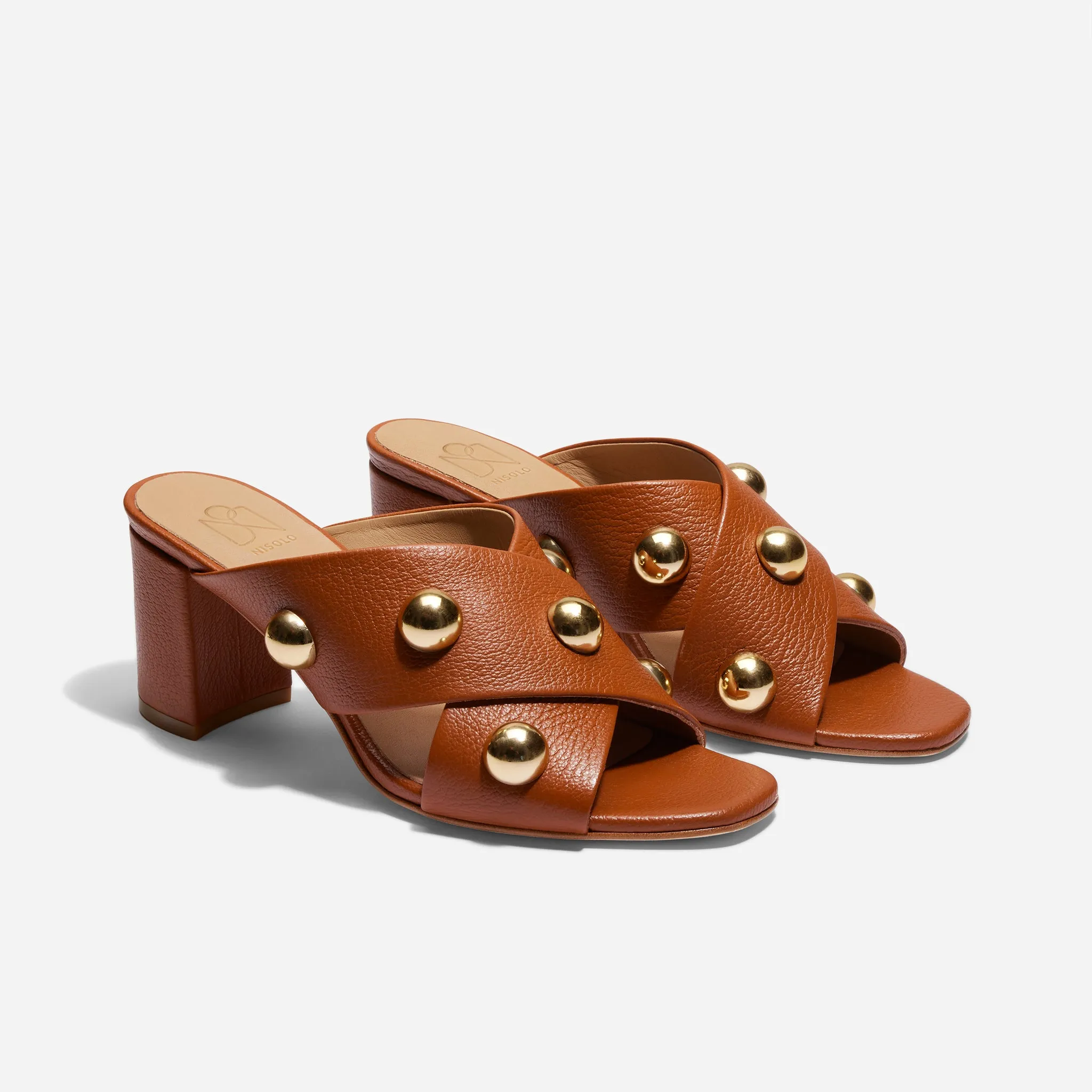 Carina Studded Mule British Tan sold by Nisolo