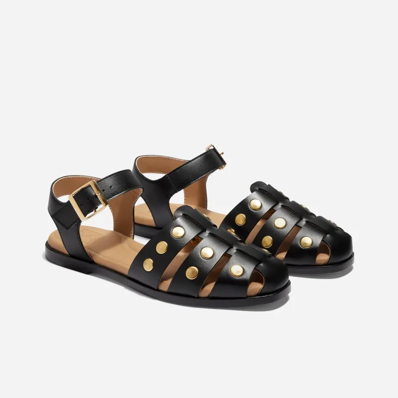 Mira Studded Fisherman Sandal Black sold by Nisolo