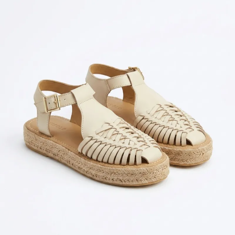 Huarache T-Strap Espadrille Sandal Bone made by Nisolo