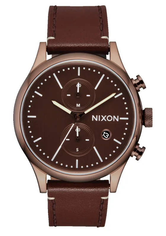 Station Chrono Leather - Chocolate / Cappuccino / Brown sold by Nixon