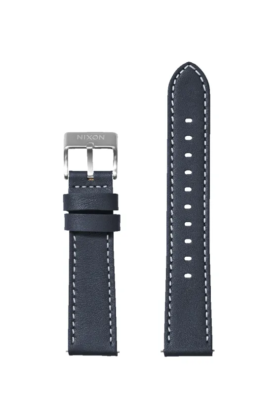 23mm Stitched Leather Band - Navy sold by Nixon