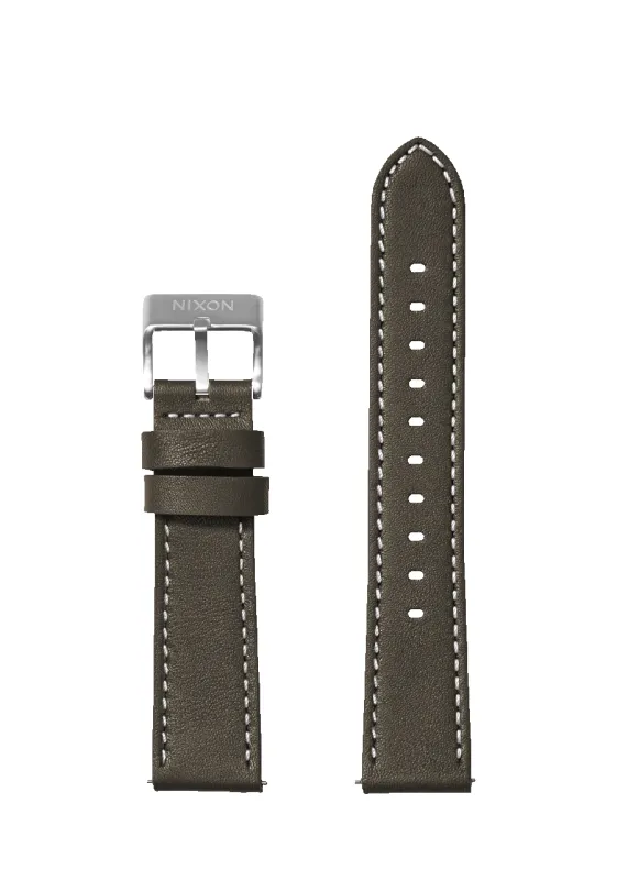 23mm Stitched Leather Band - Dark Olive sold by Nixon