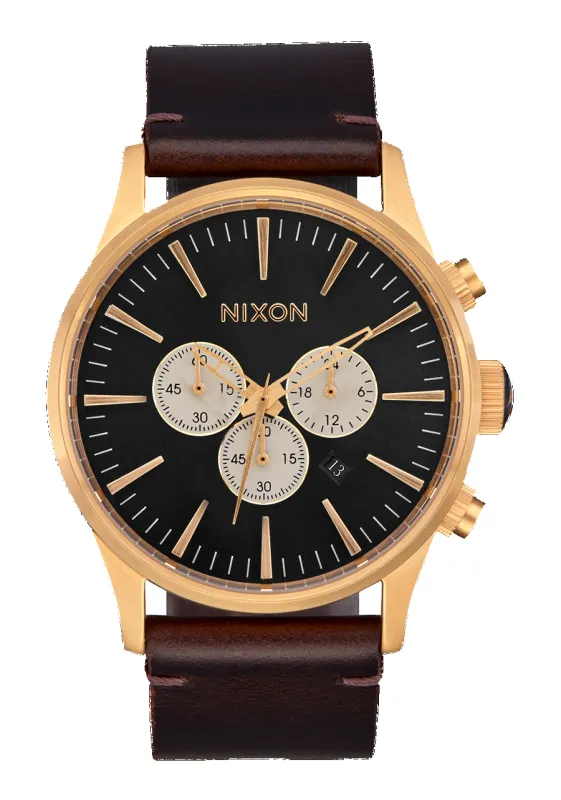 Sentry Chrono Leather - Gold / Indigo / Brown sold by Nixon