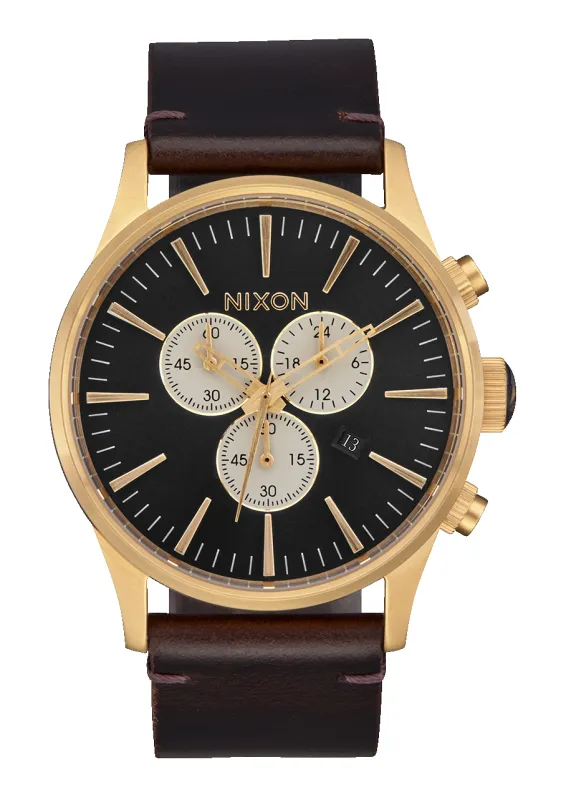 Sentry Chrono Leather - Gold / Indigo / Brown sold by Nixon