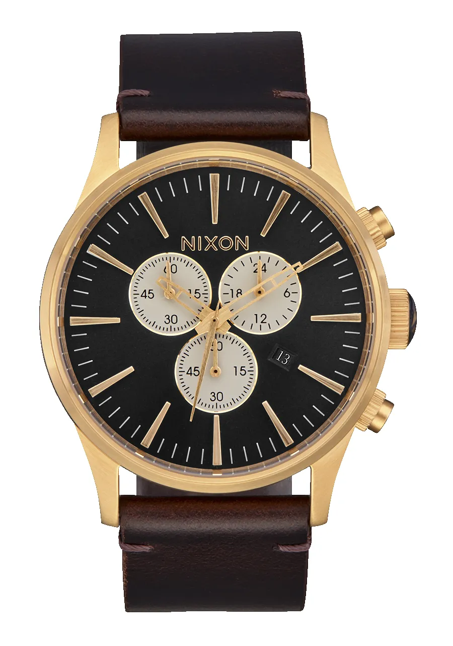 Sentry Chrono Leather - Gold / Indigo / Brown sold by Nixon