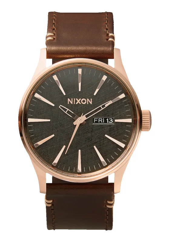 Sentry Leather - Rose Gold / Gunmetal / Brown sold by Nixon