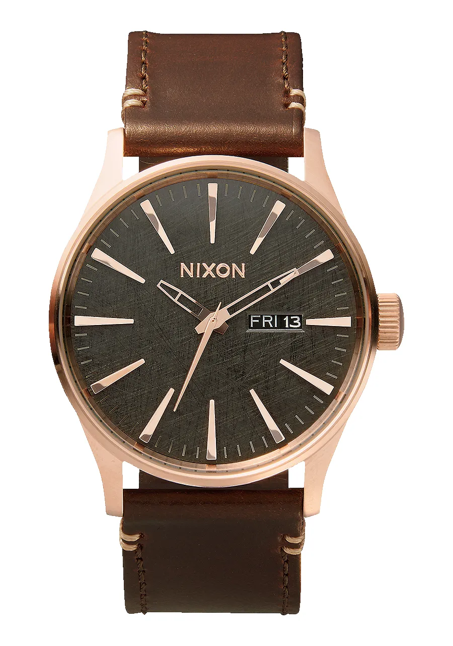 Sentry Leather - Rose Gold / Gunmetal / Brown sold by Nixon