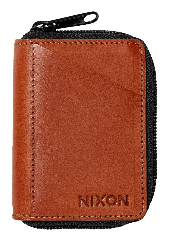 Orbit Zip Card Leather Wallet - Saddle sold by Nixon