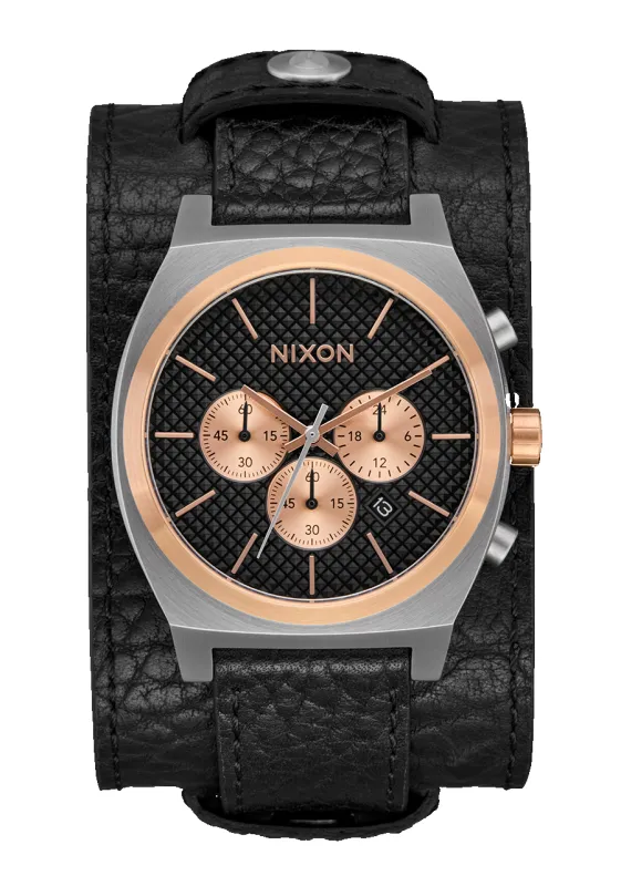 Time Teller Chrono Leather - Silver / Rose Gold / Black made by Nixon