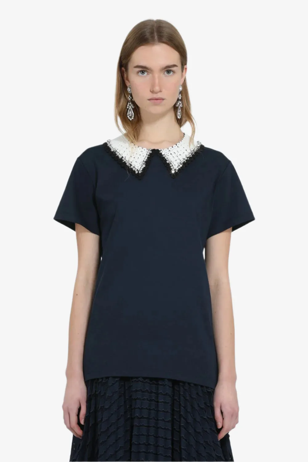 T-shirt con colletto ricamato sold by No. 21