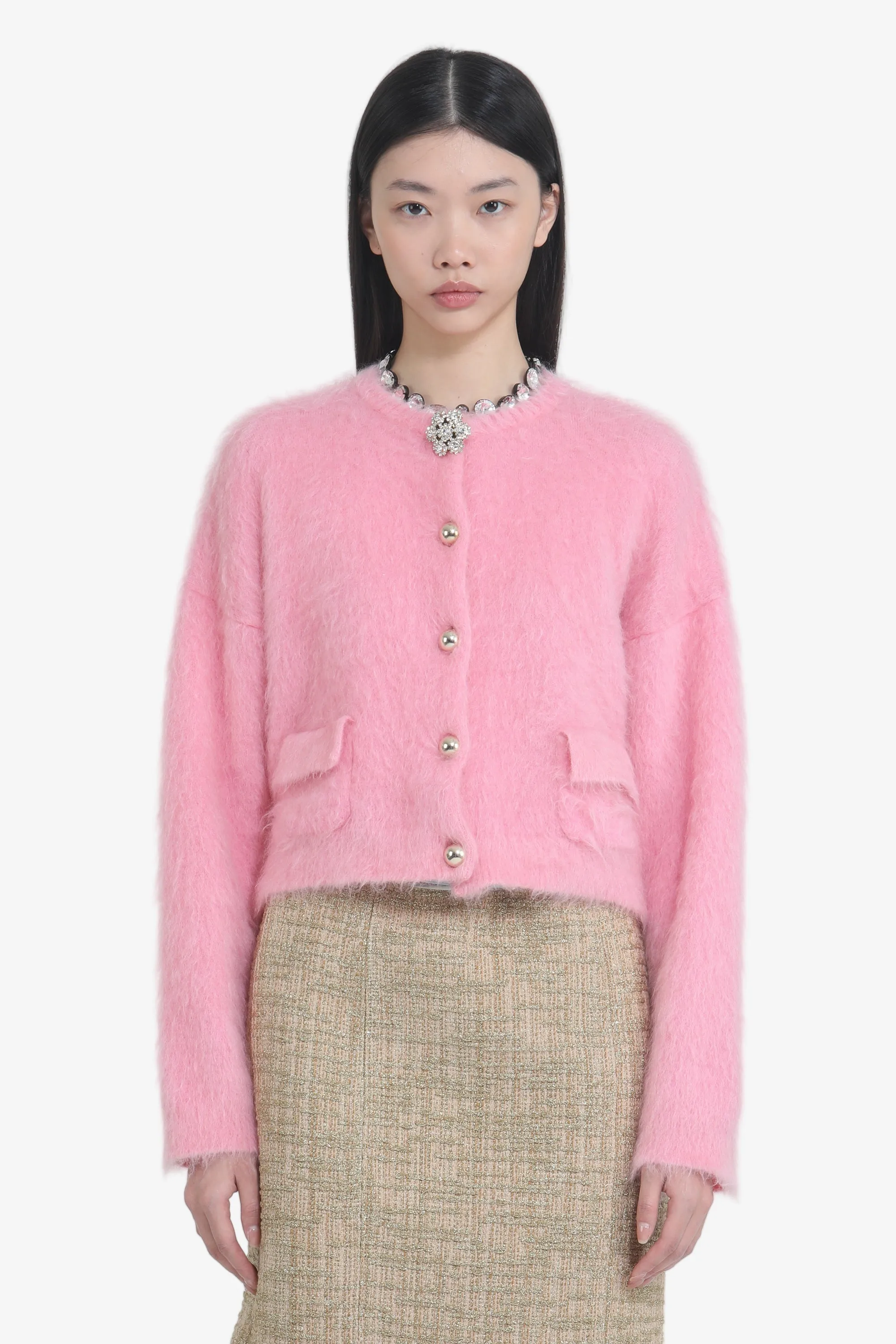 Cardigan girocollo con bottoni gioiello sold by No. 21