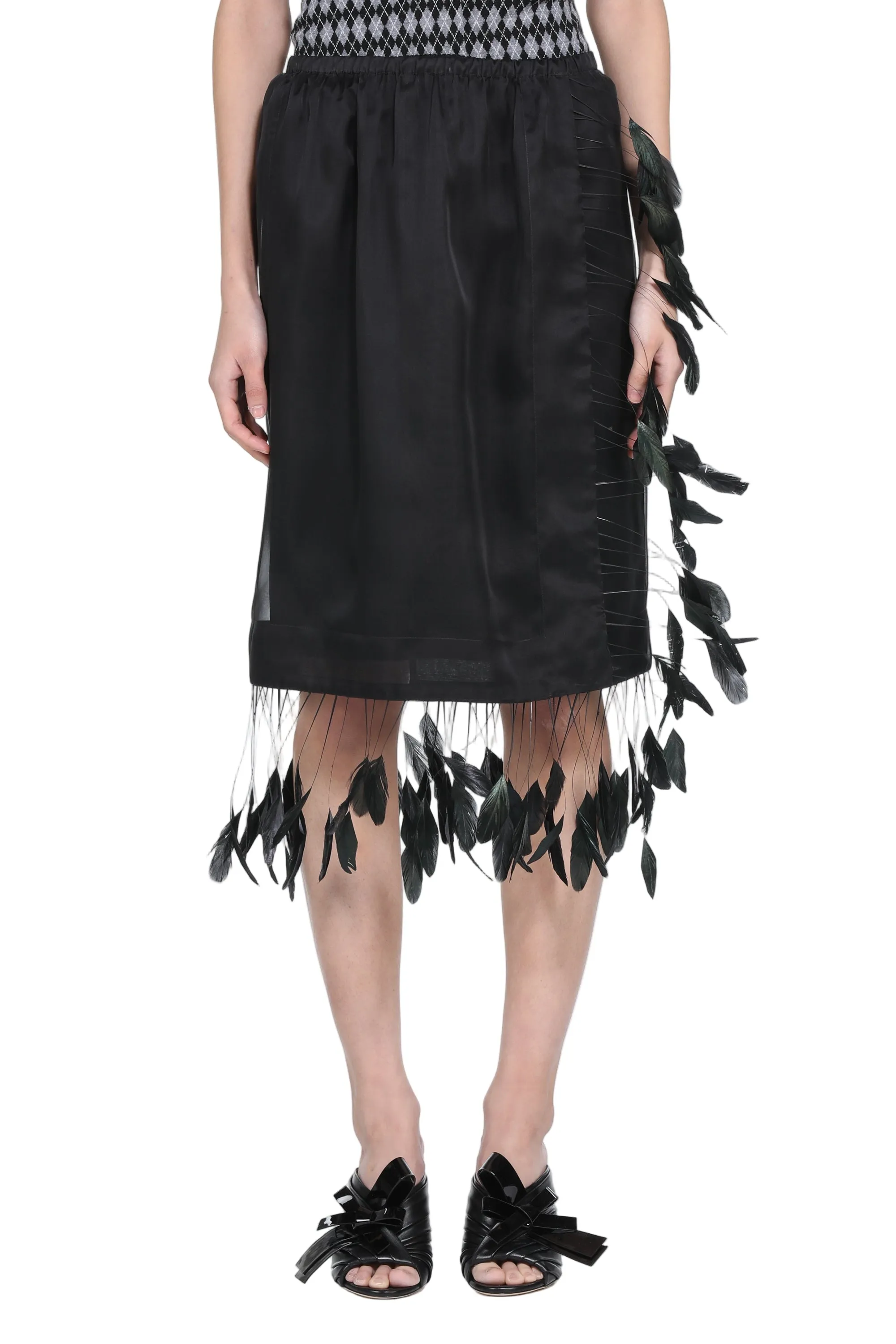 Gonna midi a portafoglio con applicazione piume sold by No. 21