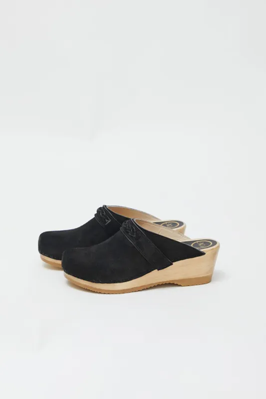 No.6 Bridget Clog on Mid Wedge in Black Suede sold by No. 6