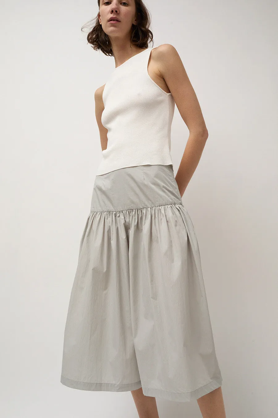 Amomento Shirring Flare Pants in Light Grey sold by No. 6