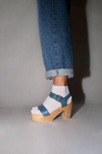 No.6 Two Strap Clog on Platform in Blue Croc sold by No. 6