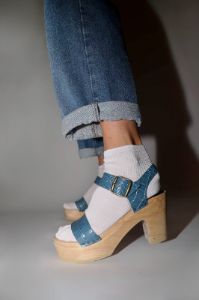 No.6 Two Strap Clog on Platform in Blue Croc sold by No. 6
