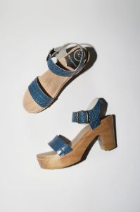 No.6 Two Strap Clog on Platform in Blue Croc sold by No. 6