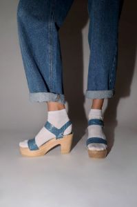 No.6 Two Strap Clog on Platform in Blue Croc sold by No. 6