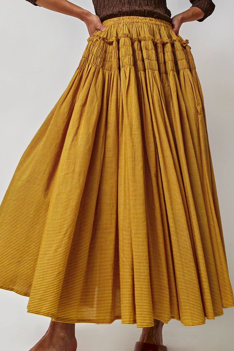 Anaak Chitra Smocked Maxi Skirt in Jaune and Garance Pinstripe sold by No. 6 product image thumbnail 3