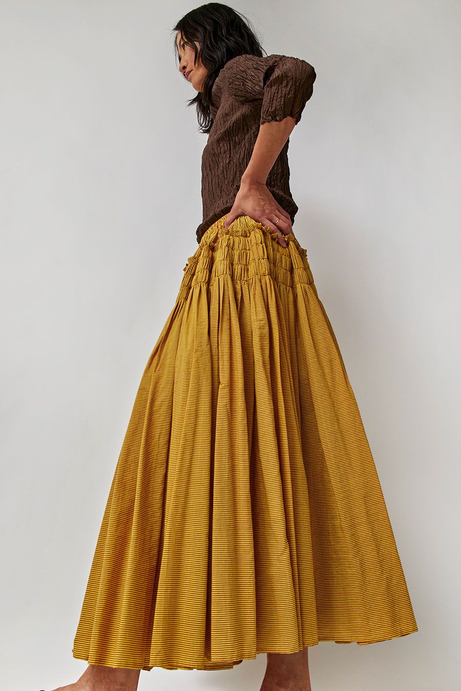 Anaak Chitra Smocked Maxi Skirt in Jaune and Garance Pinstripe sold by No. 6 product image thumbnail 2