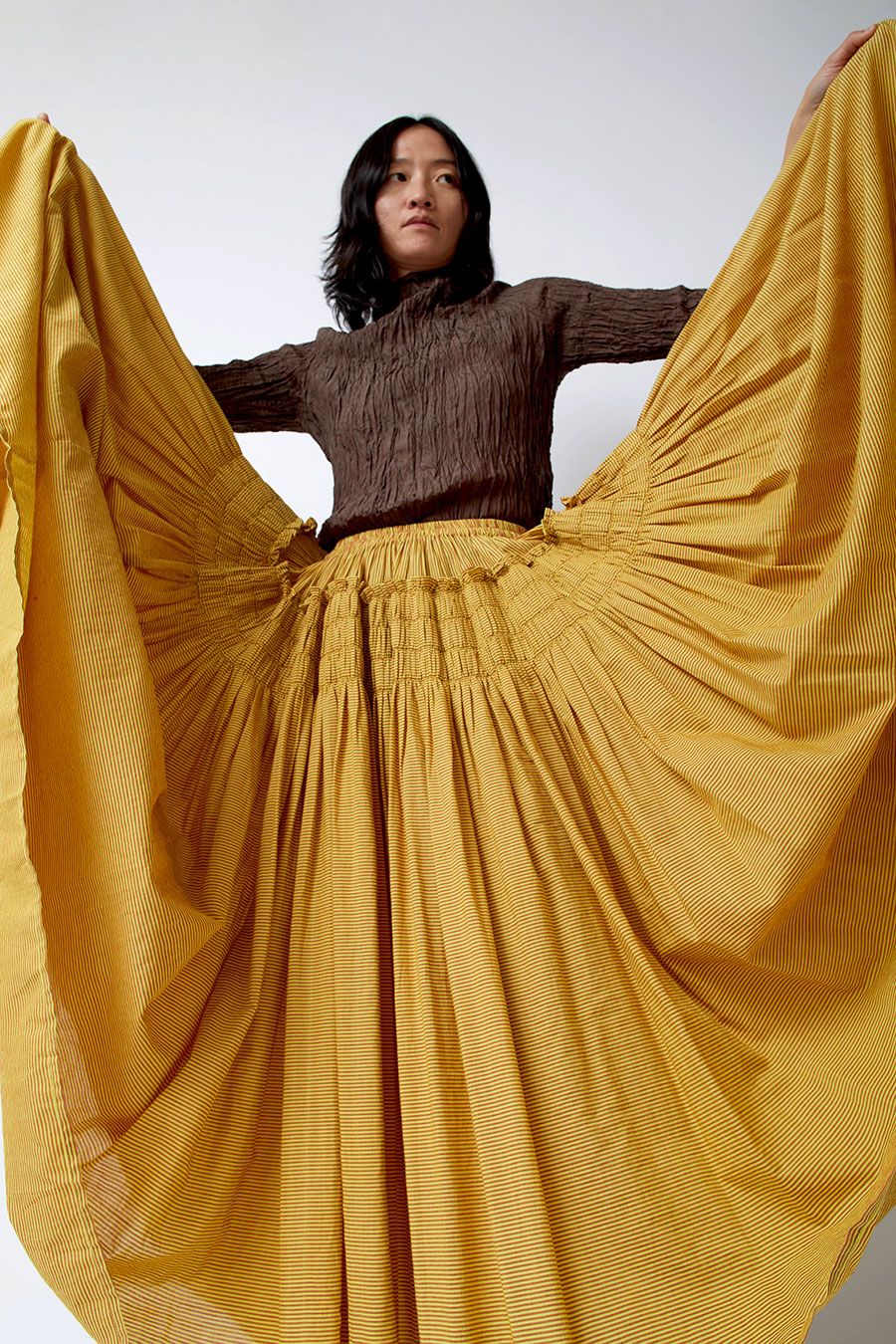 Anaak Chitra Smocked Maxi Skirt in Jaune and Garance Pinstripe sold by No. 6 product image thumbnail 5