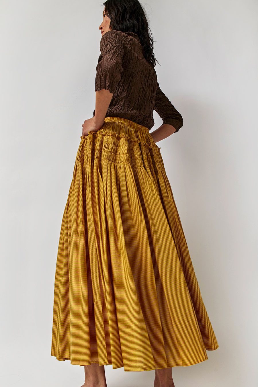 Anaak Chitra Smocked Maxi Skirt in Jaune and Garance Pinstripe sold by No. 6 product image thumbnail 4