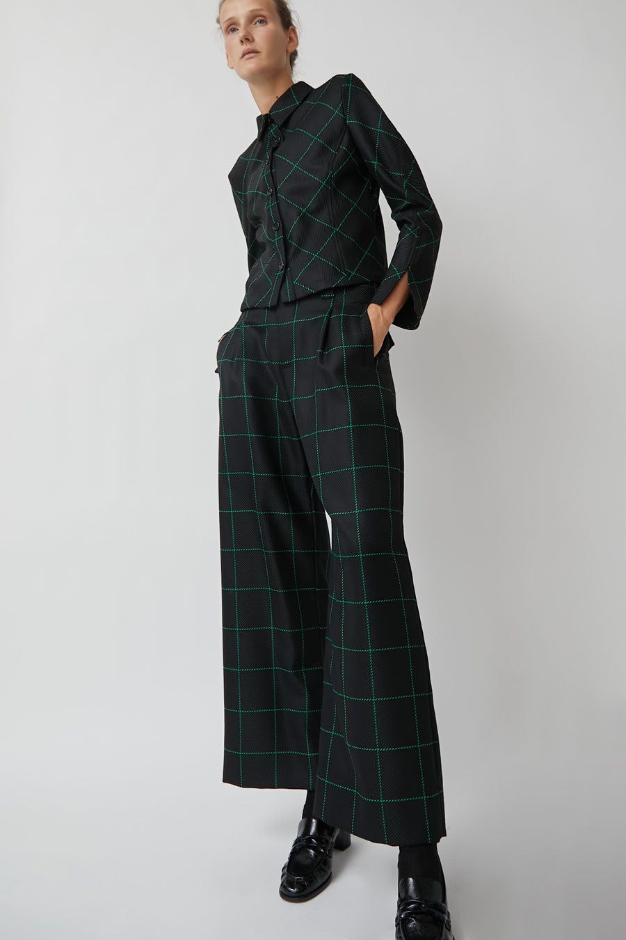 No.6 Kent Pant in Black and Green Plaid sold by No. 6