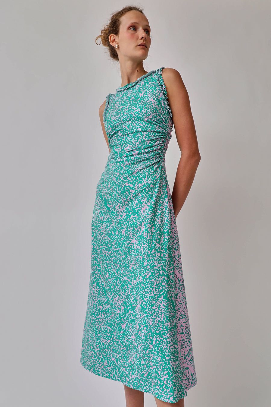 INSHADE Jersey Dress with Decorative Trim in Pink and Green Fleck sold by No. 6