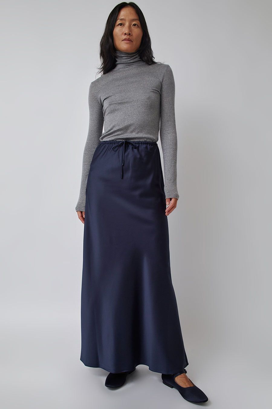Amomento Silky Long Skirt in Navy sold by No. 6