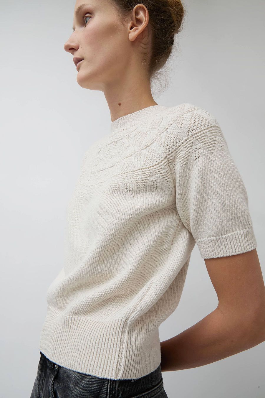 Nothing Written Pye Pattern Short Sleeve Knit in Light Grey sold by No. 6 product image thumbnail 3
