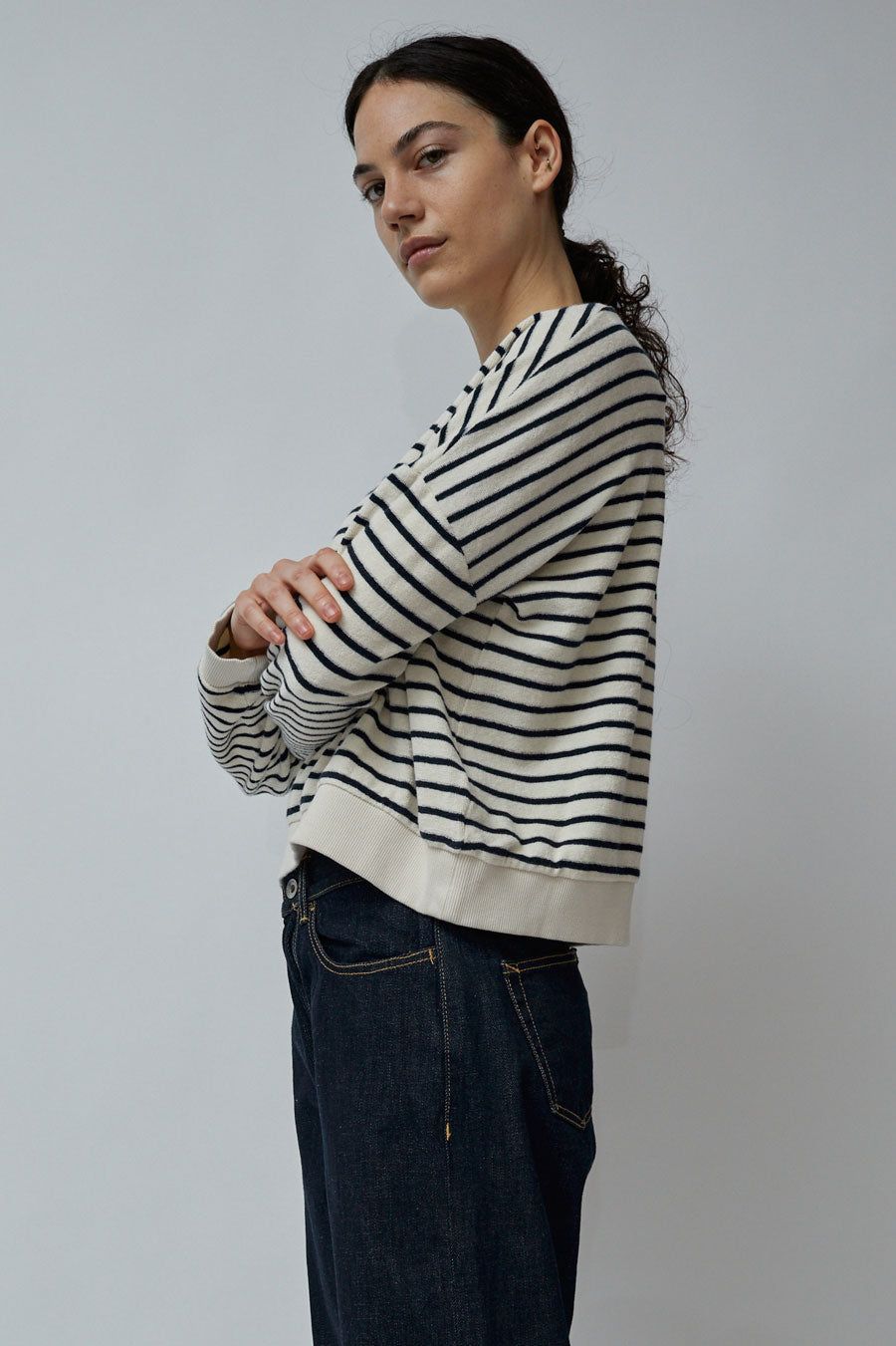 YMC Almost Grown Sweatshirt in Ecru and Navy sold by No. 6 product image thumbnail 4