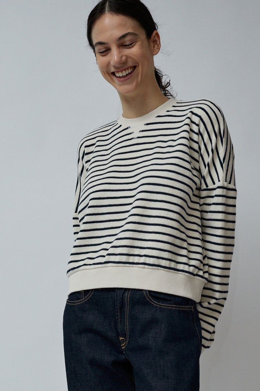 YMC Almost Grown Sweatshirt in Ecru and Navy sold by No. 6 product image thumbnail 3