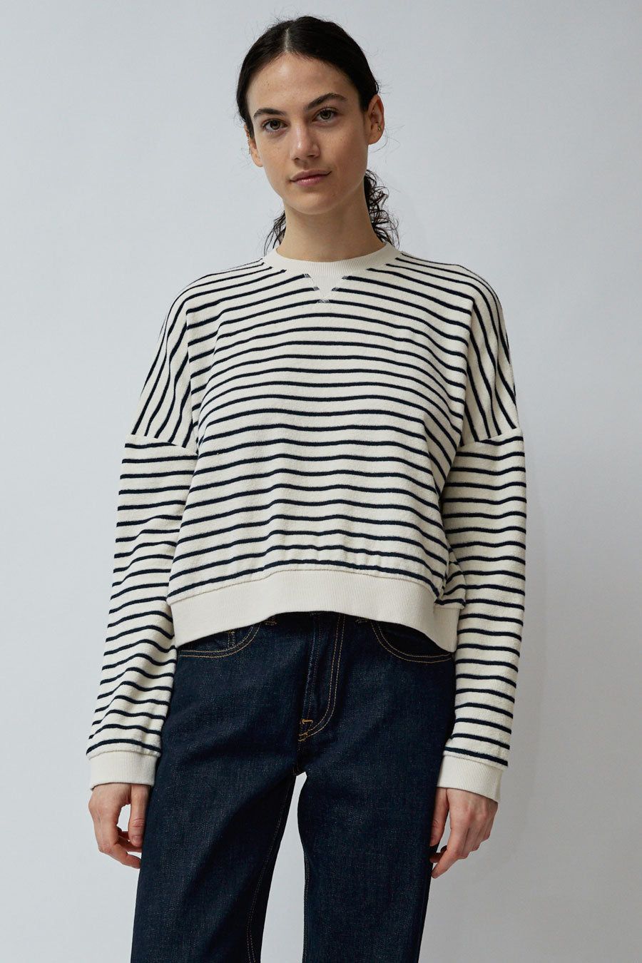 YMC Almost Grown Sweatshirt in Ecru and Navy sold by No. 6