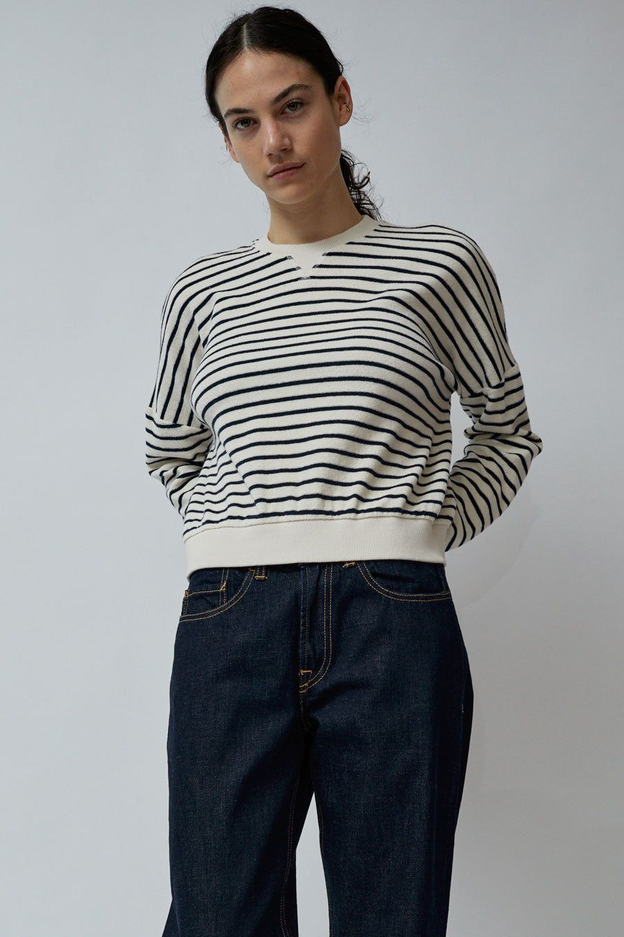 YMC Almost Grown Sweatshirt in Ecru and Navy sold by No. 6 product image thumbnail 2