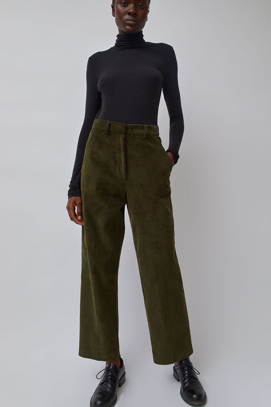 Mijeong Park Corduroy Straight Leg Pants in Olive sold by No. 6