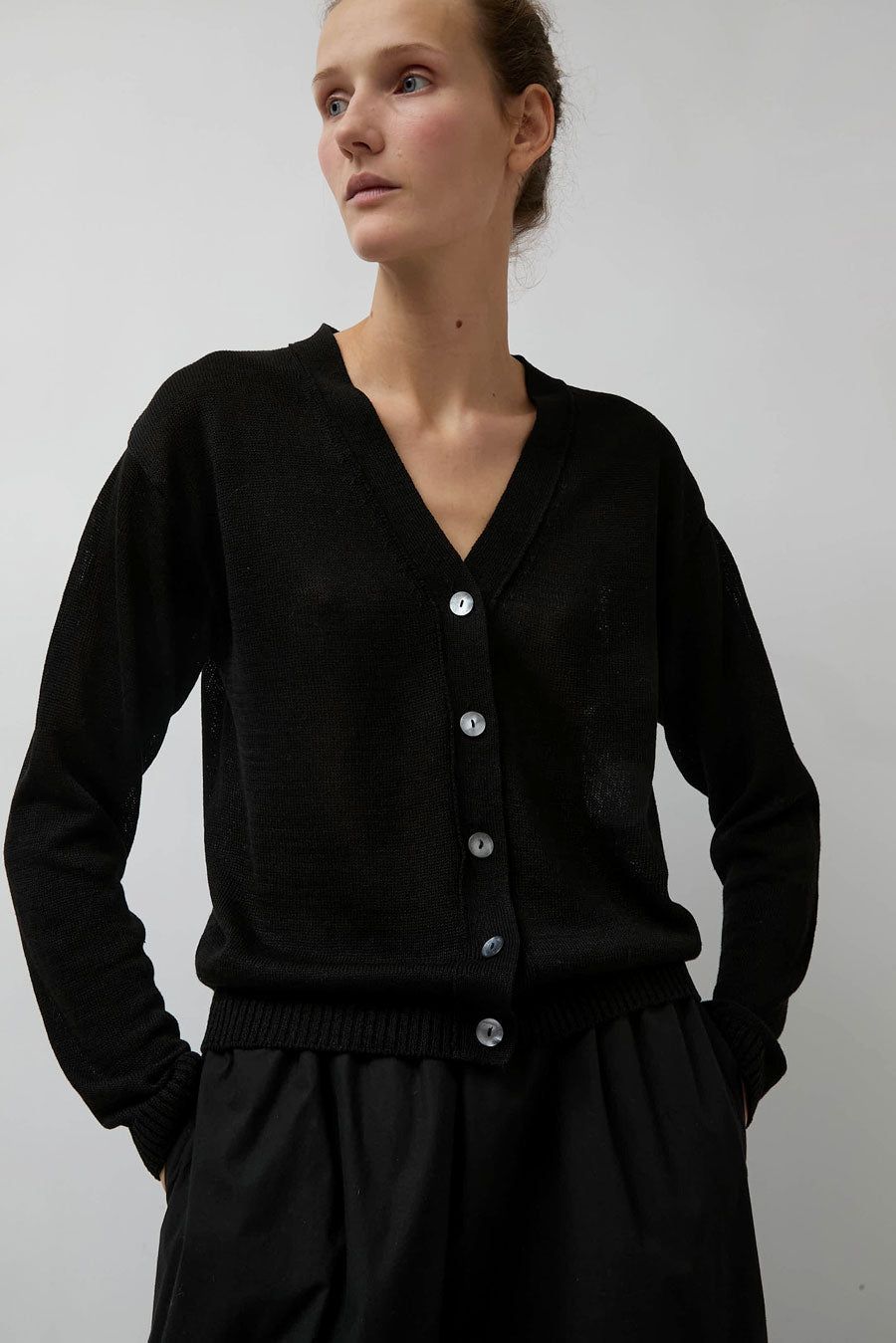 Nothing Written Linen One Button Cardigan in Black sold by No. 6 product image thumbnail 2