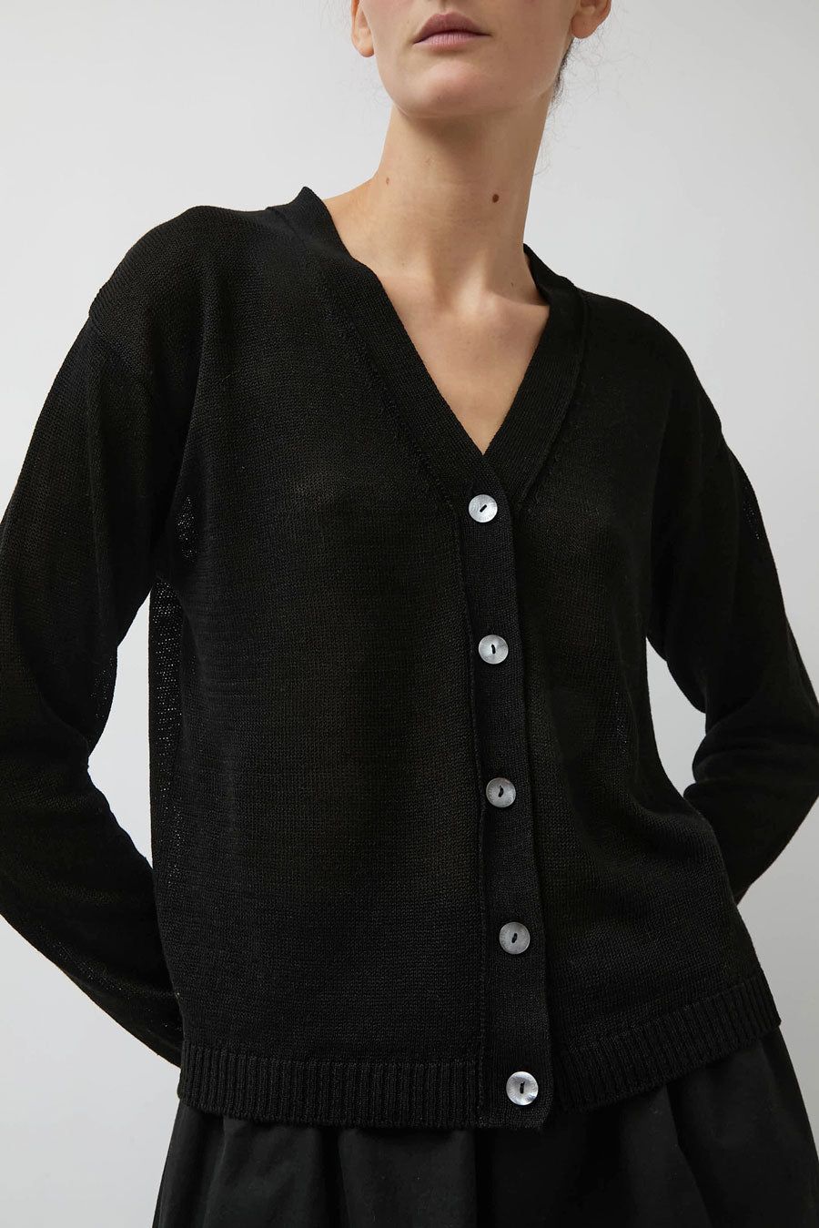 Nothing Written Linen One Button Cardigan in Black sold by No. 6