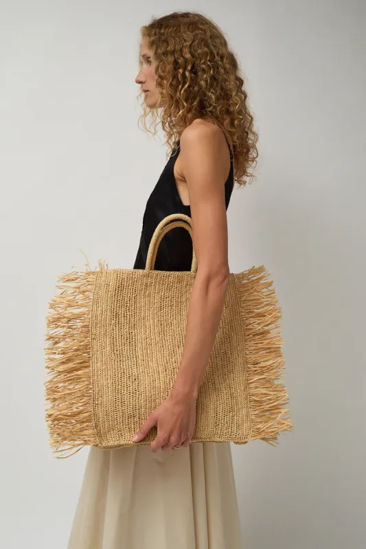 Modern Weaving Straight Fringe Square Bag in Natural made by No. 6