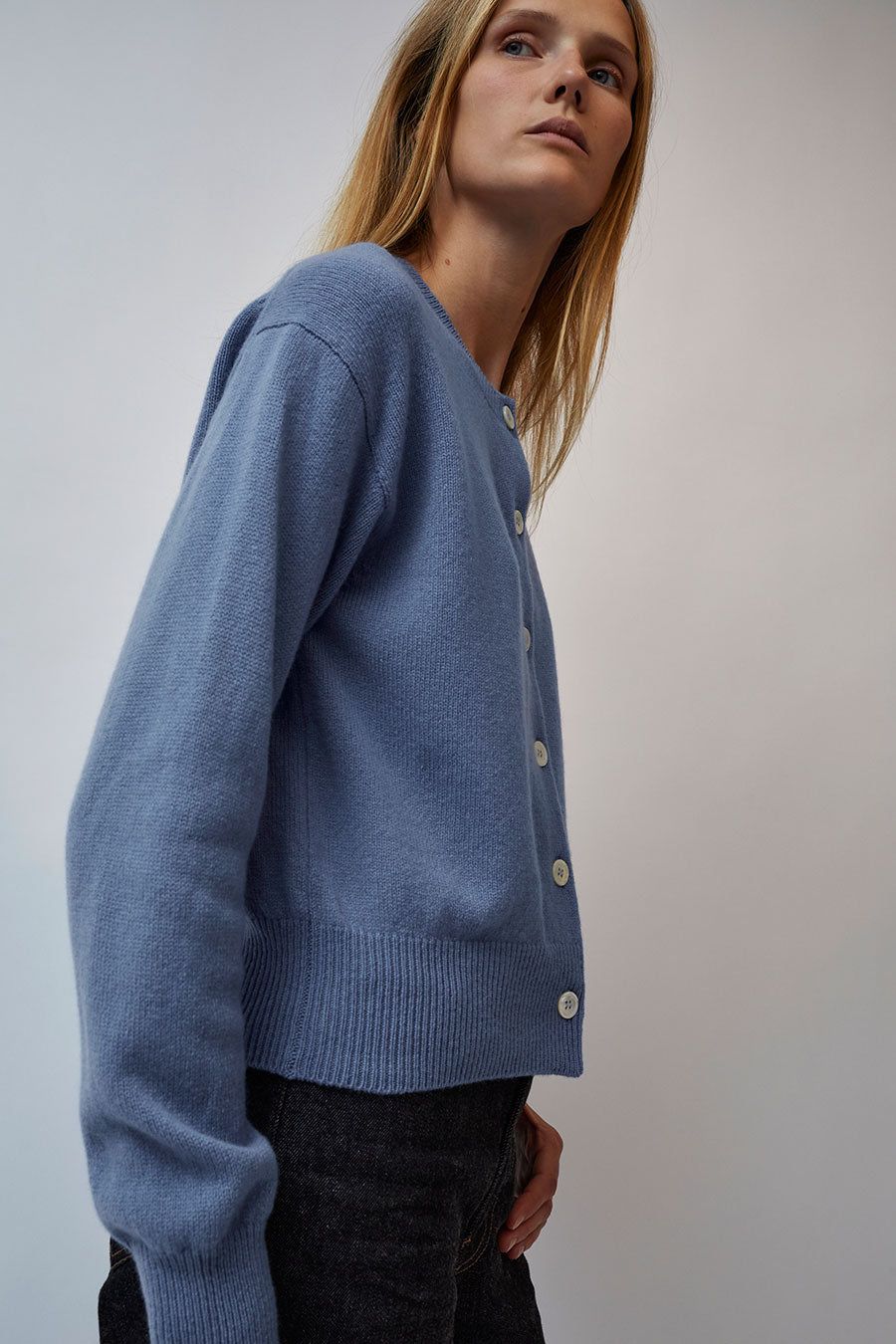 & Daughter Ada Geelong Crewneck Cardigan in Studio Blue sold by No. 6 product image thumbnail 4