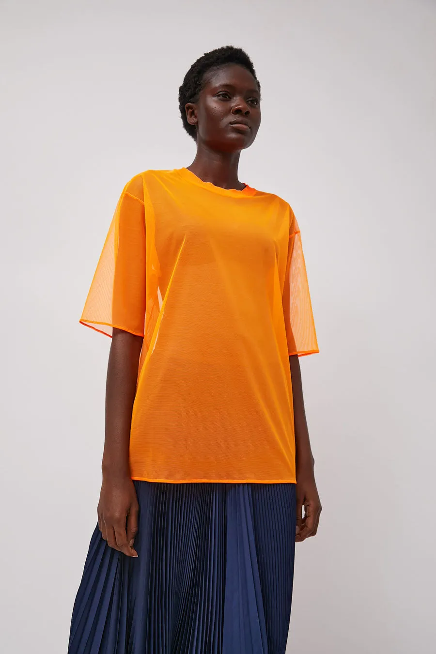 Marios Short Sleeve Mesh T-Shirt in Orange Fluo sold by No. 6 product image thumbnail 4