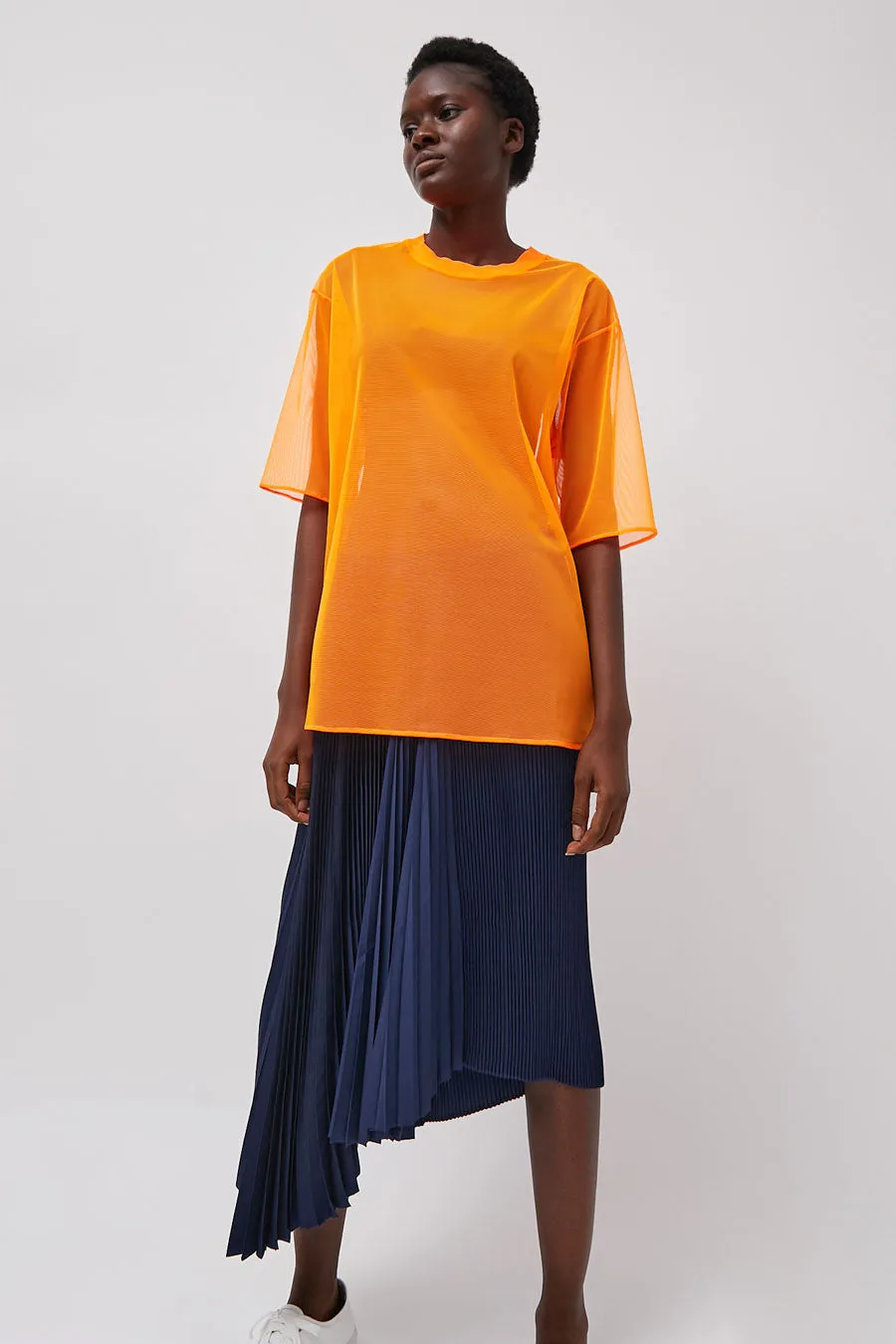 Marios Short Sleeve Mesh T-Shirt in Orange Fluo sold by No. 6
