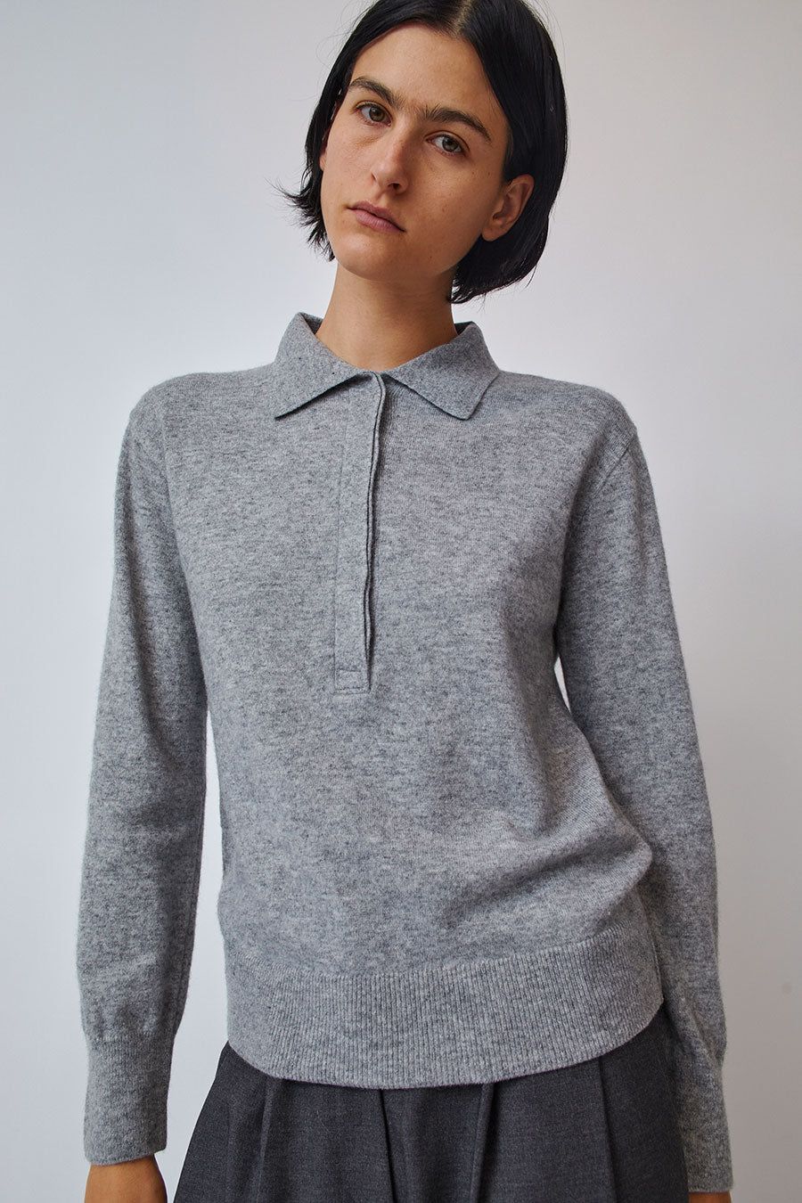 Mijeong Park Cashmere Blend Polo Sweater in Gray sold by No. 6
