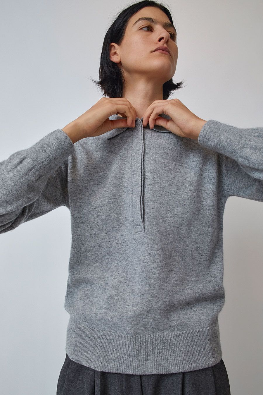 Mijeong Park Cashmere Blend Polo Sweater in Gray sold by No. 6 product image thumbnail 3