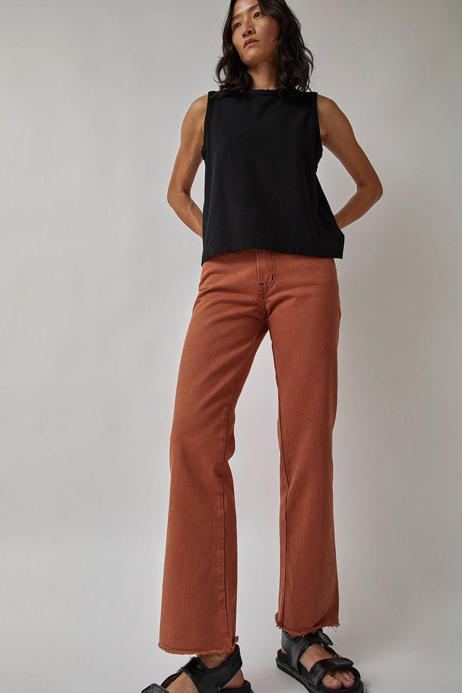 B Sides Eshel Kick Flare Jean in Umber Overdye sold by No. 6