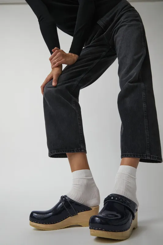 No.6 Bridget Clog on Mid Wedge in Navy Patent sold by No. 6