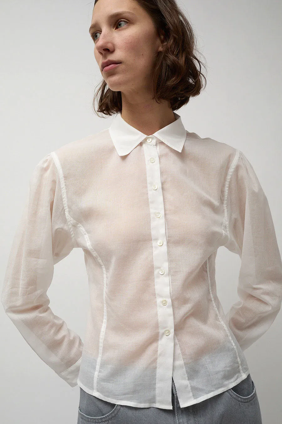 Amomento Sheer Button Down in White sold by No. 6